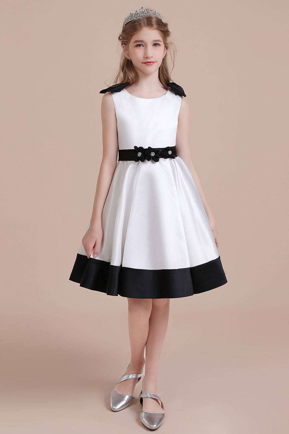 A-Line Latest Satin Knee Length Flower Girl Dress