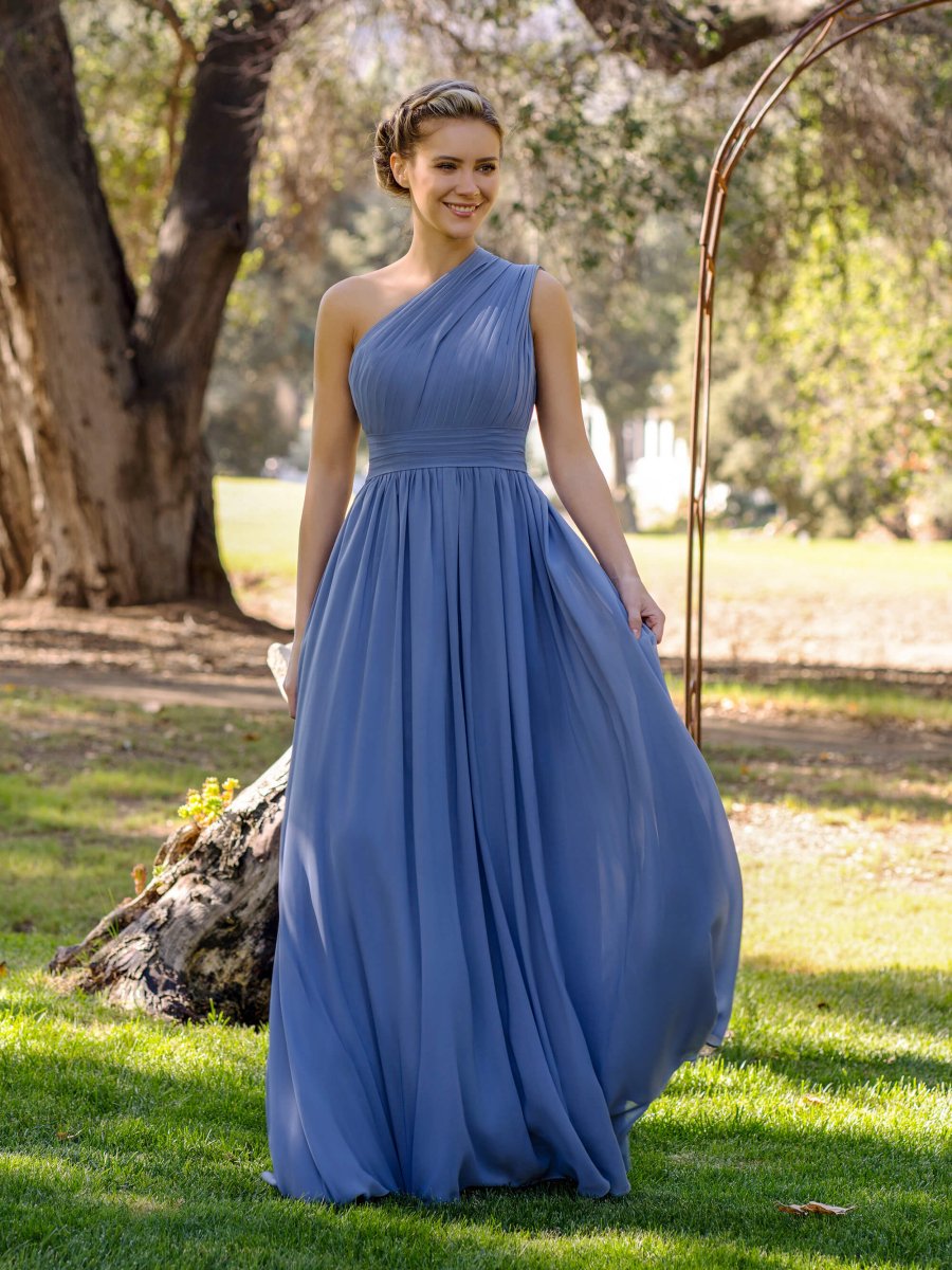 Sevoba|A-Line One-Shoulder Floor-Length Chiffon Bridesmaid Dress