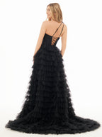 Sevoba | A Line One Shoulder Tiered Long Prom Dress
