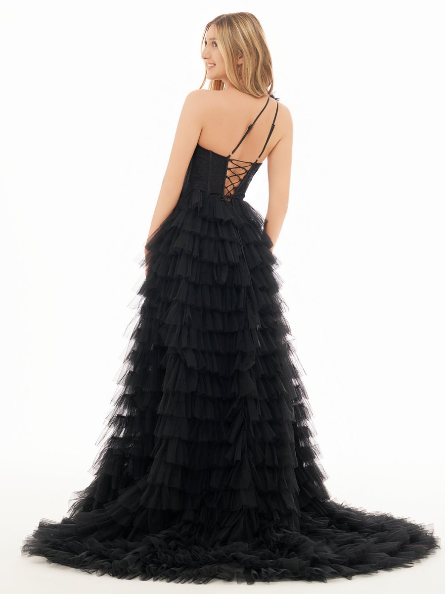 Sevoba | A Line One Shoulder Tiered Long Prom Dress