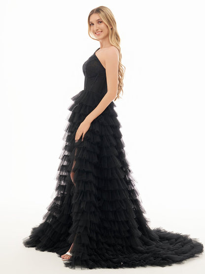 Sevoba | A Line One Shoulder Tiered Long Prom Dress
