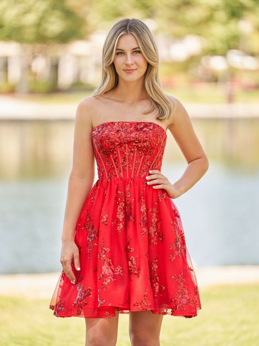 Sevoba|A-Line Red Short Homecoming Dress with Sequins