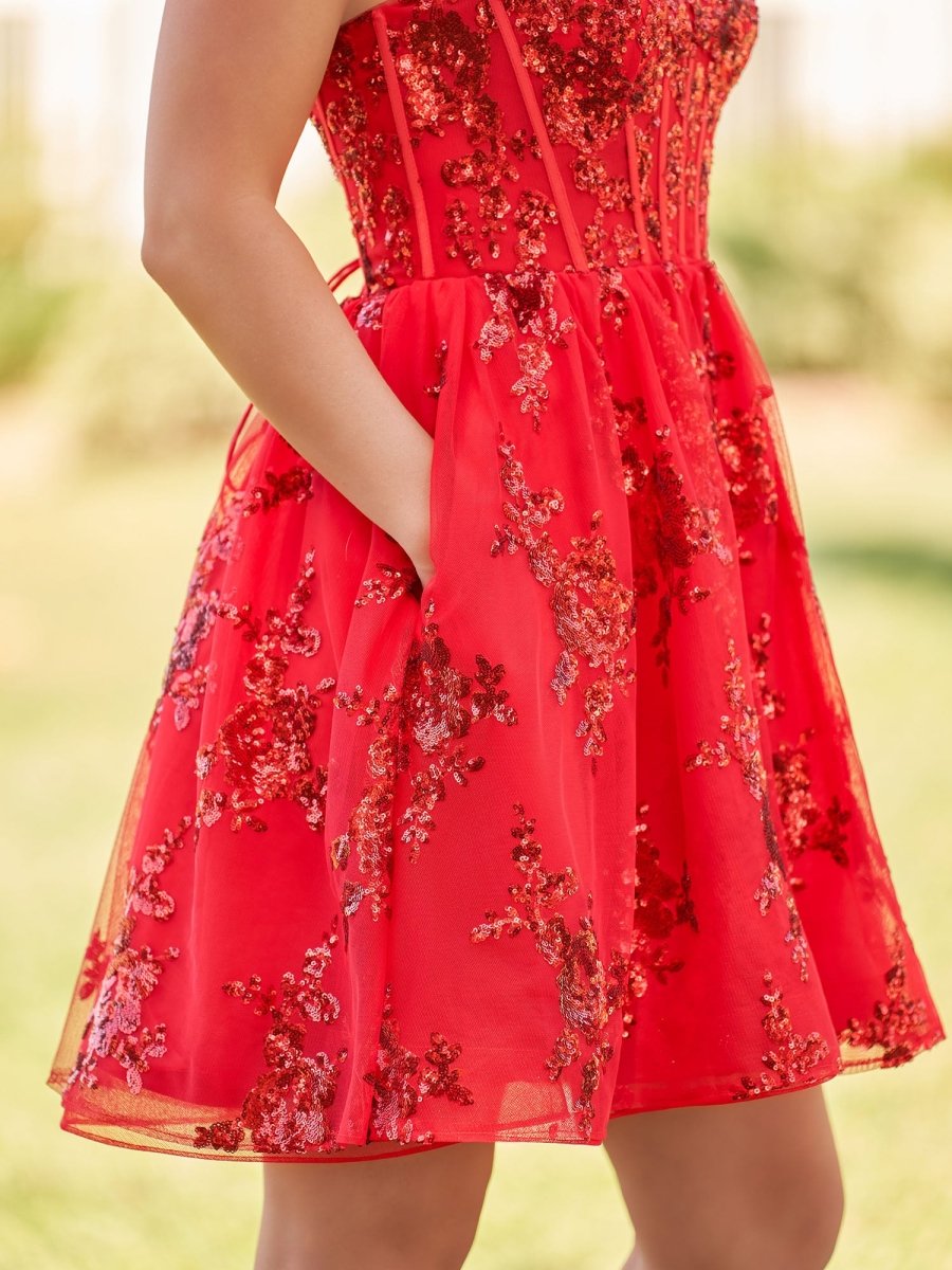 Sevoba|A-Line Red Short Homecoming Dress with Sequins