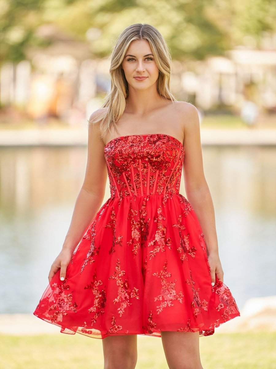 Sevoba|A-Line Red Short Homecoming Dress with Sequins