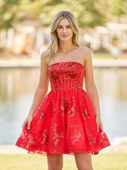 Sevoba|A-Line Red Short Homecoming Dress with Sequins