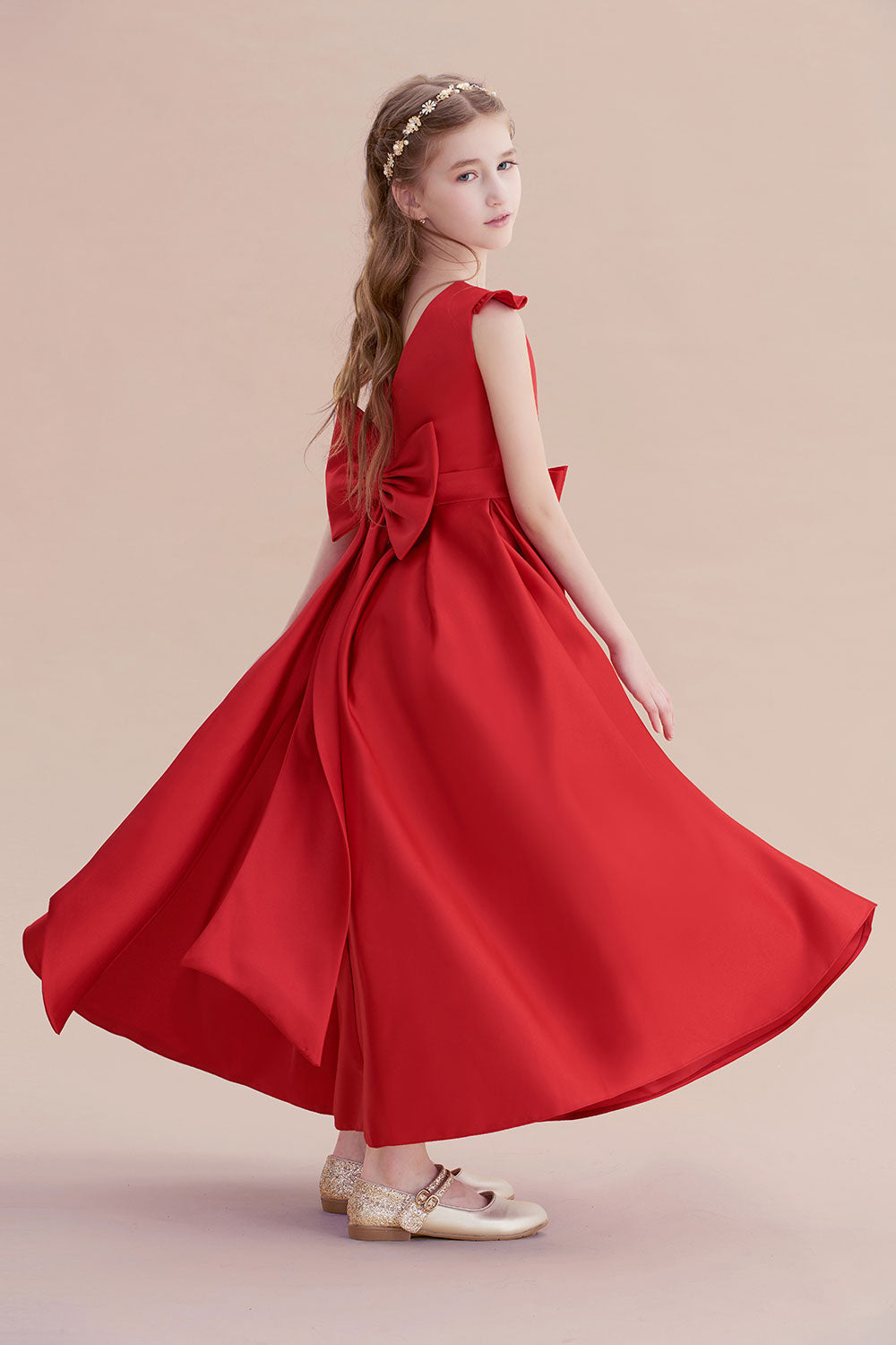 A-Line Satin Bow Ankle Length Flower Girl Dress On Sale