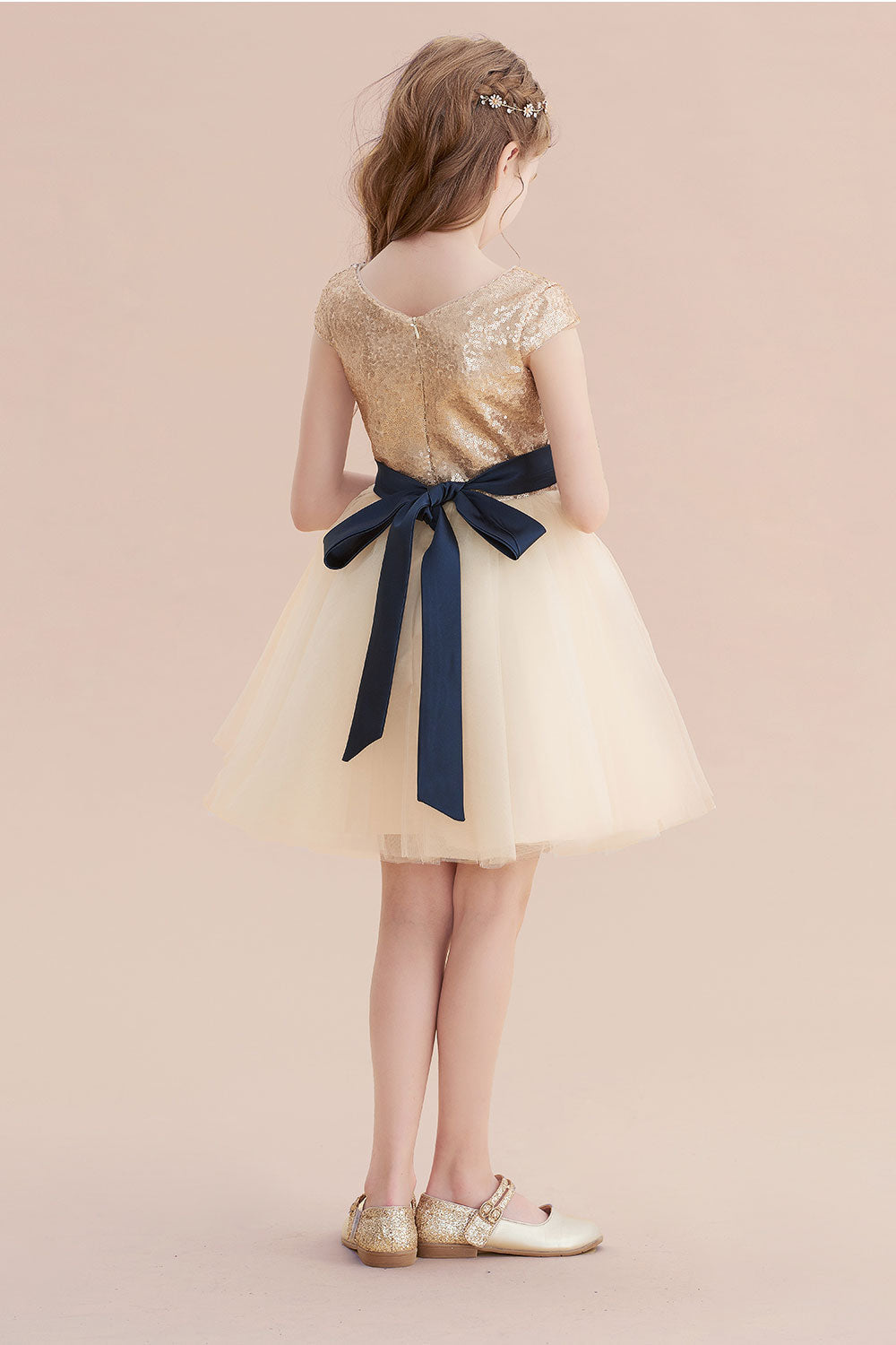 A-Line Sequins Tulle Cap Sleeve Flower Girl Dress