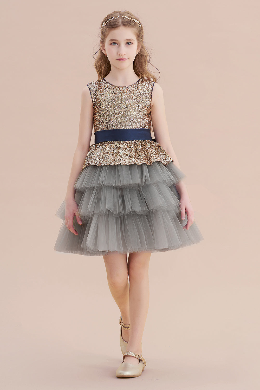 A-Line Sequins Tulle Knee Length Flower Girl Dress On Sale