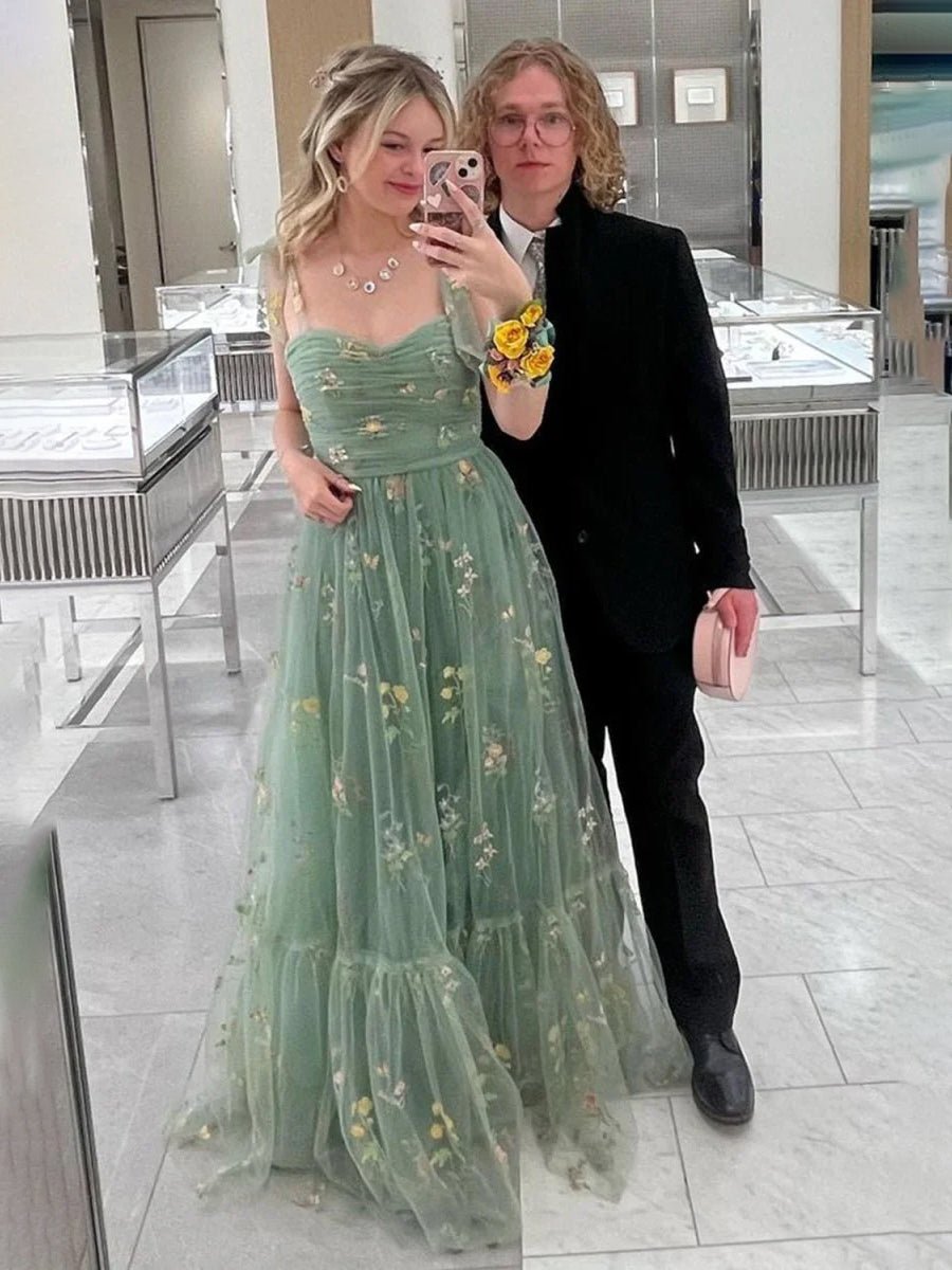 Sevoba|A Line Sweetheart Long Prom Dress with Embroidery