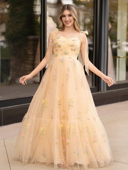 A Line Sweetheart Long Prom Dress with Embroidery