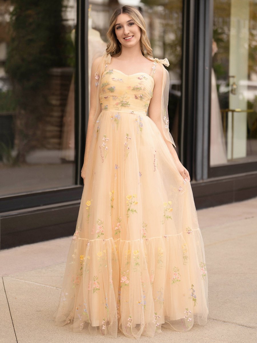 A Line Sweetheart Long Prom Dress with Embroidery
