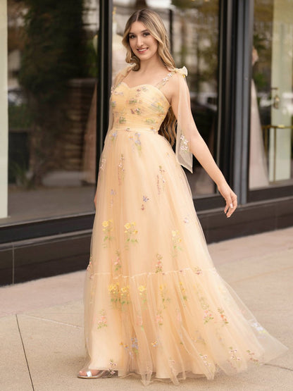 A Line Sweetheart Long Prom Dress with Embroidery