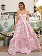 Sevoba | A-Line Sweetheart Floral Printed Long Prom Dresses