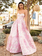 Sevoba | A-Line Sweetheart Floral Printed Long Prom Dresses