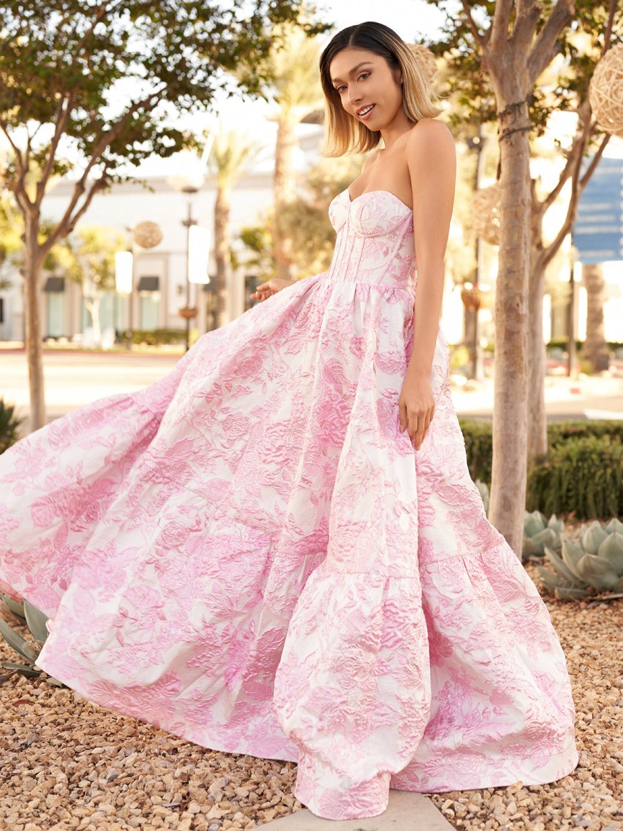 Sevoba | A-Line Sweetheart Floral Printed Long Prom Dresses