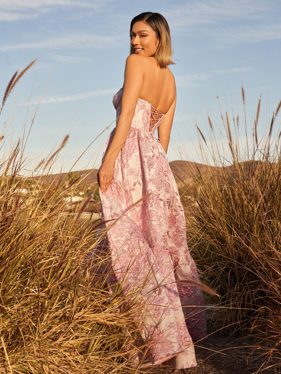 Sevoba | A-Line Sweetheart Floral Printed Long Prom Dresses