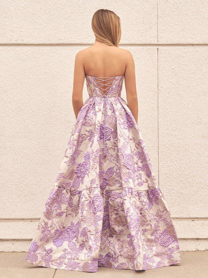 Sevoba | A-Line Sweetheart Floral Printed Long Prom Dresses