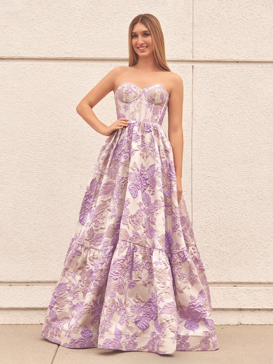 Sevoba | A-Line Sweetheart Floral Printed Long Prom Dresses