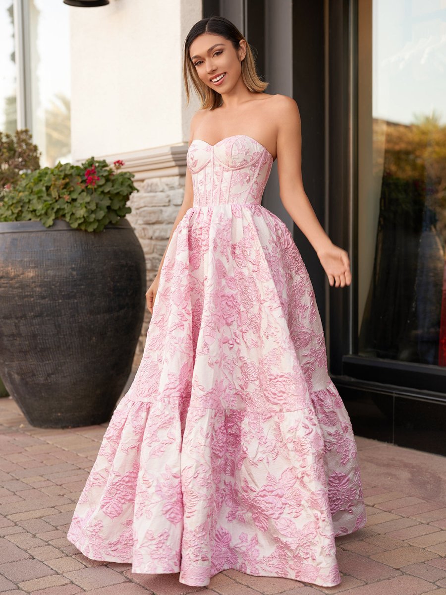Sevoba | A-Line Sweetheart Floral Printed Long Prom Dresses