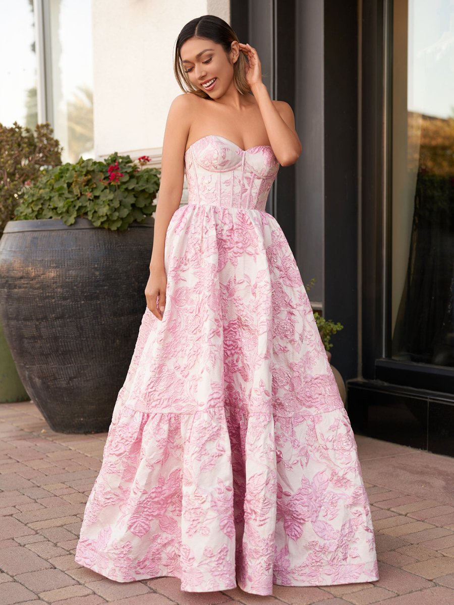 Sevoba | A-Line Sweetheart Floral Printed Long Prom Dresses