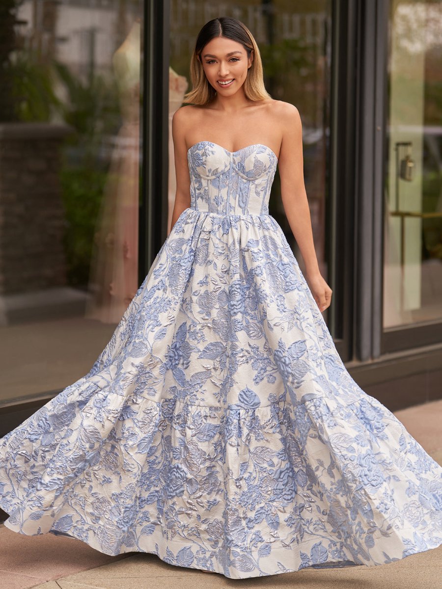 Sevoba | A-Line Sweetheart Floral Printed Long Prom Dresses
