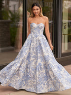 Sevoba | A-Line Sweetheart Floral Printed Long Prom Dresses
