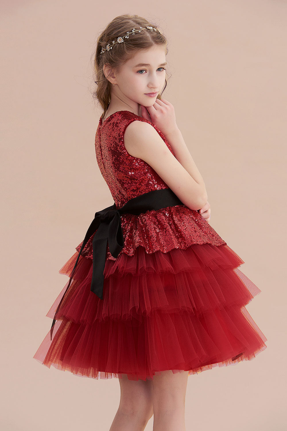 A-Line Tulle Sequins Knee Length Flower Girl Dress