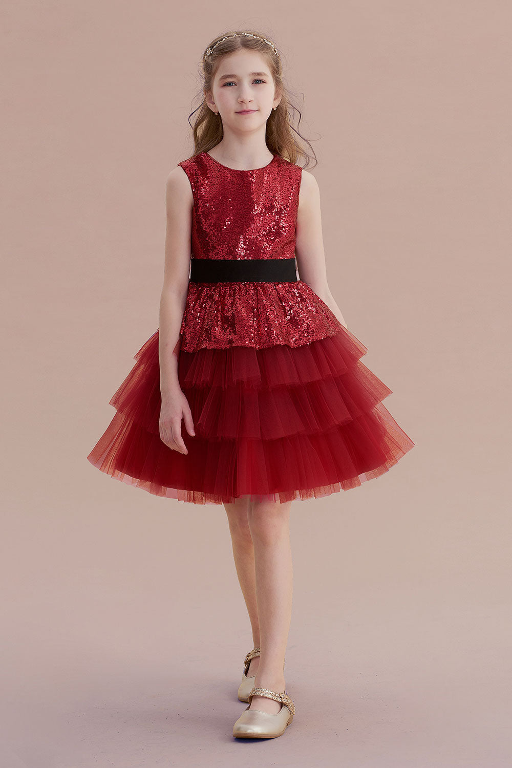 A-Line Tulle Sequins Knee Length Flower Girl Dress