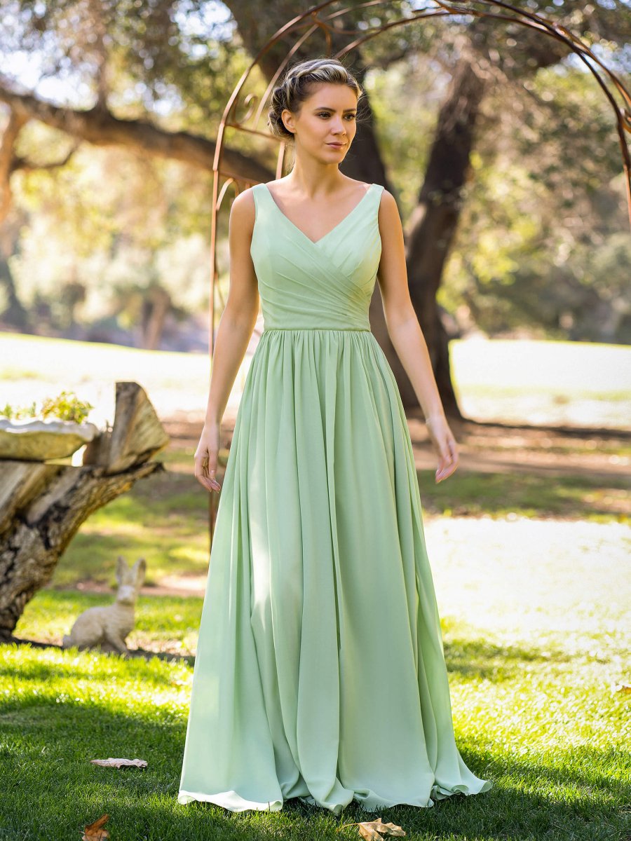 Sevoba|A-Line V-neck Floor-Length Chiffon Bridesmaid Dress