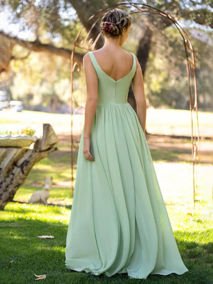 Sevoba|A-Line V-neck Floor-Length Chiffon Bridesmaid Dress