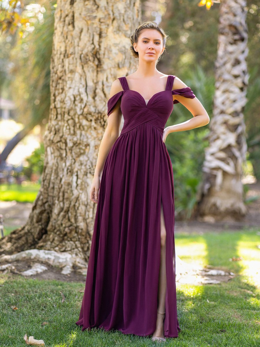 Sevoba|A-Line V-neck Floor-Length Chiffon Bridesmaid Dress