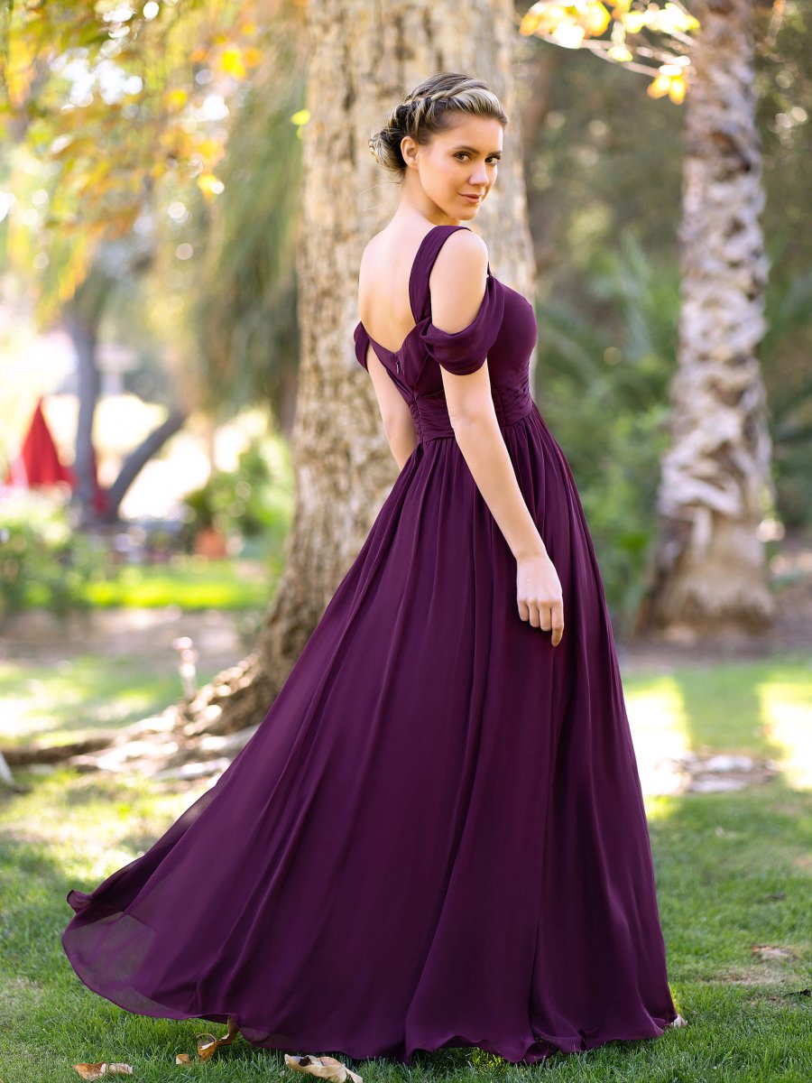 Sevoba|A-Line V-neck Floor-Length Chiffon Bridesmaid Dress