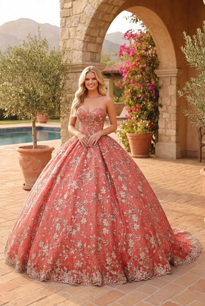Charming Glitter Ball Gown Sleeveless Quinceañera Dress With Embroidery and Bow | Sevoba