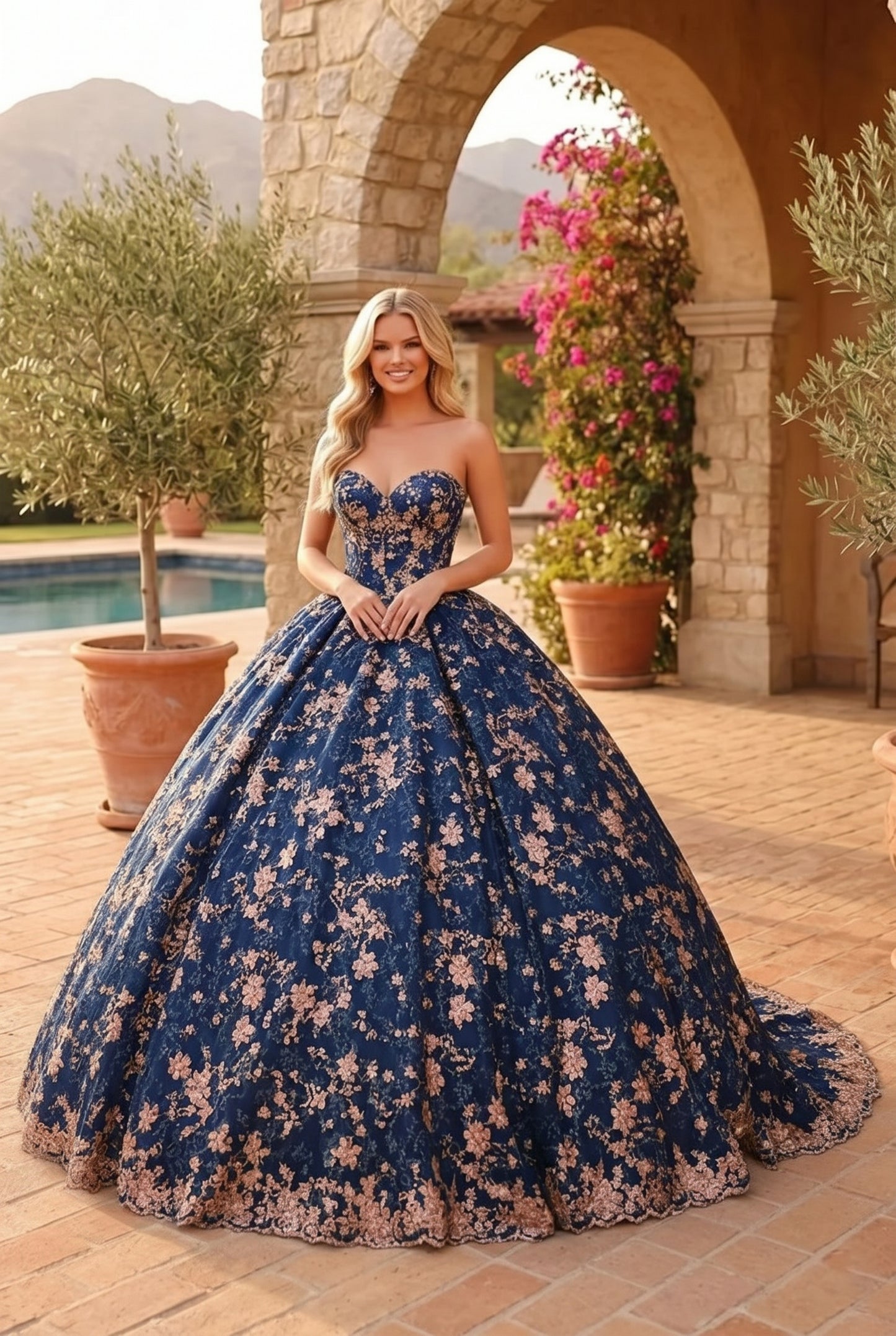 Charming Glitter Ball Gown Sleeveless Quinceañera Dress With Embroidery and Bow | Sevoba