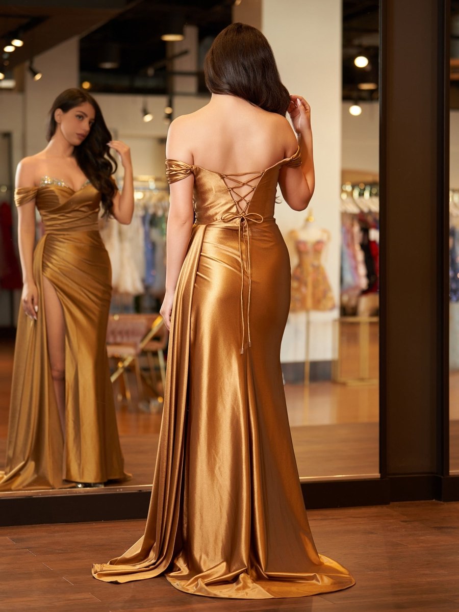 Sevoba|Mermaid Satin Long Prom Dress with Slit