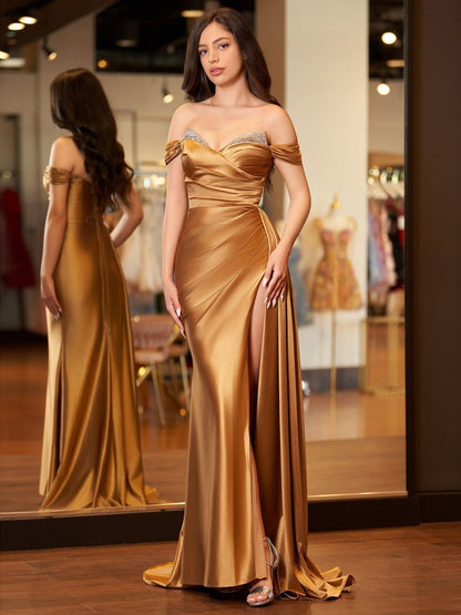 Sevoba|Mermaid Satin Long Prom Dress with Slit