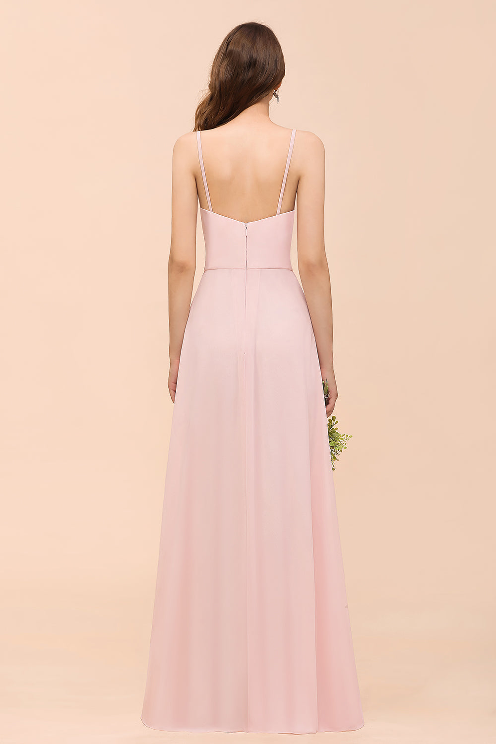 Affordable Blushing Pink Spaghetti Straps Ruffle Bridesmaid Dresses