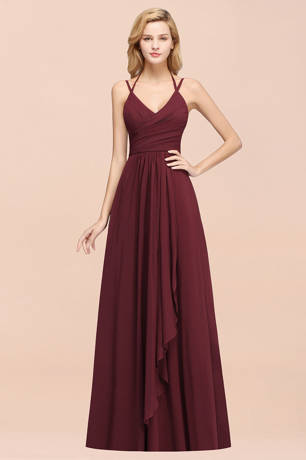 Affordable Chiffon Burgundy Bridesmaid Dresses With Spaghetti Straps