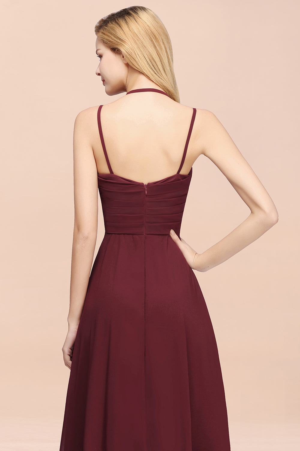 Affordable Chiffon Burgundy Bridesmaid Dresses With Spaghetti Straps