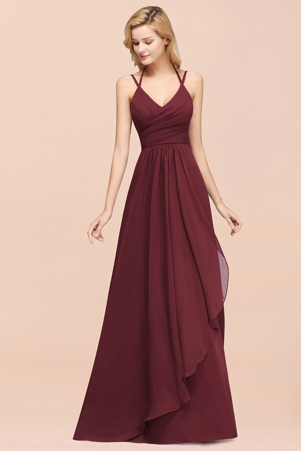 Affordable Chiffon Burgundy Bridesmaid Dresses With Spaghetti Straps