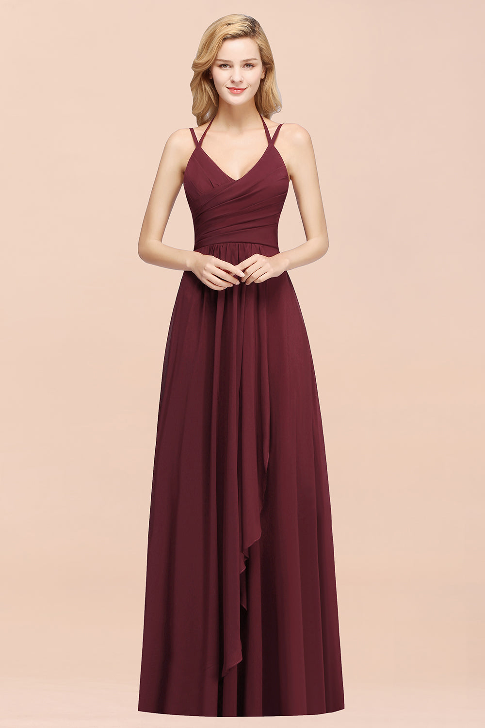 Affordable Chiffon Burgundy Bridesmaid Dresses With Spaghetti Straps