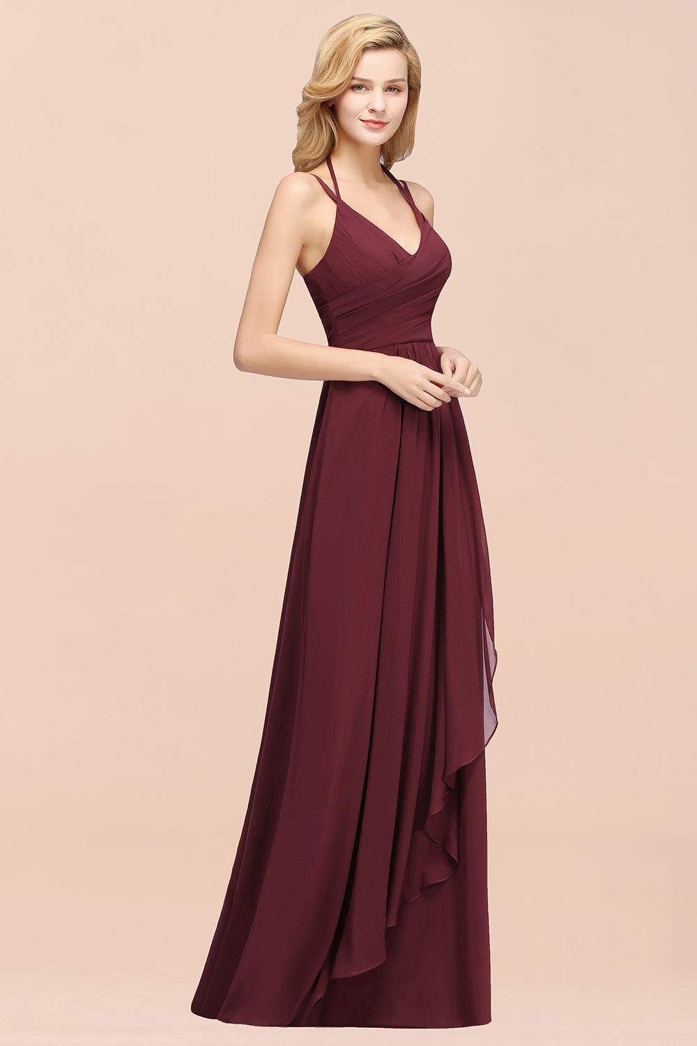 Affordable Chiffon Burgundy Bridesmaid Dresses With Spaghetti Straps