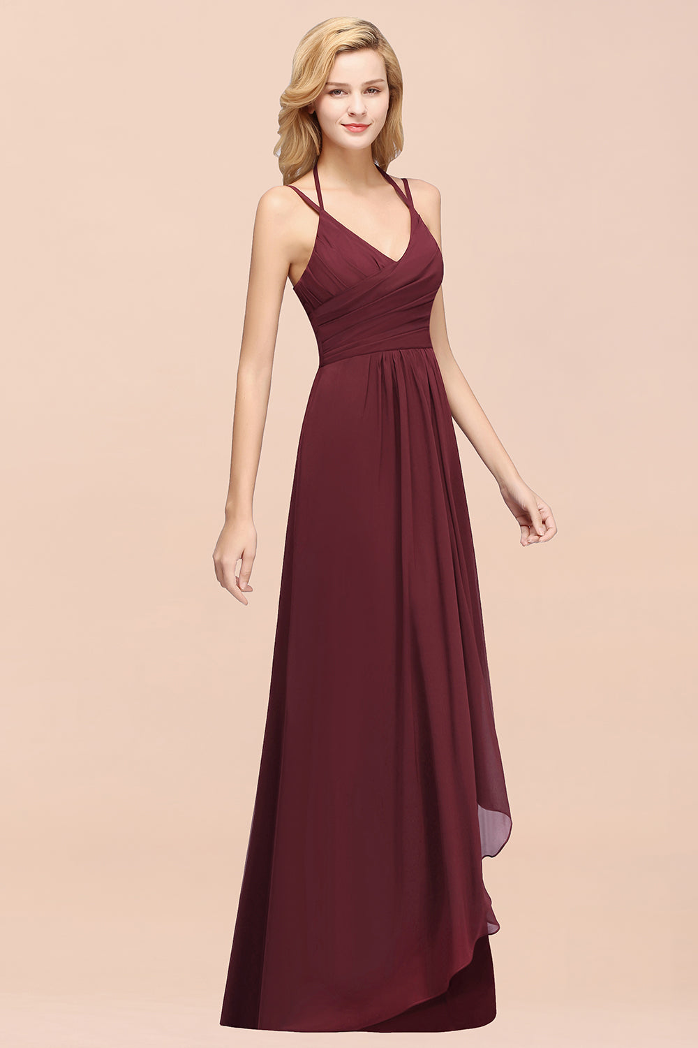 Affordable Chiffon Burgundy Bridesmaid Dresses With Spaghetti Straps