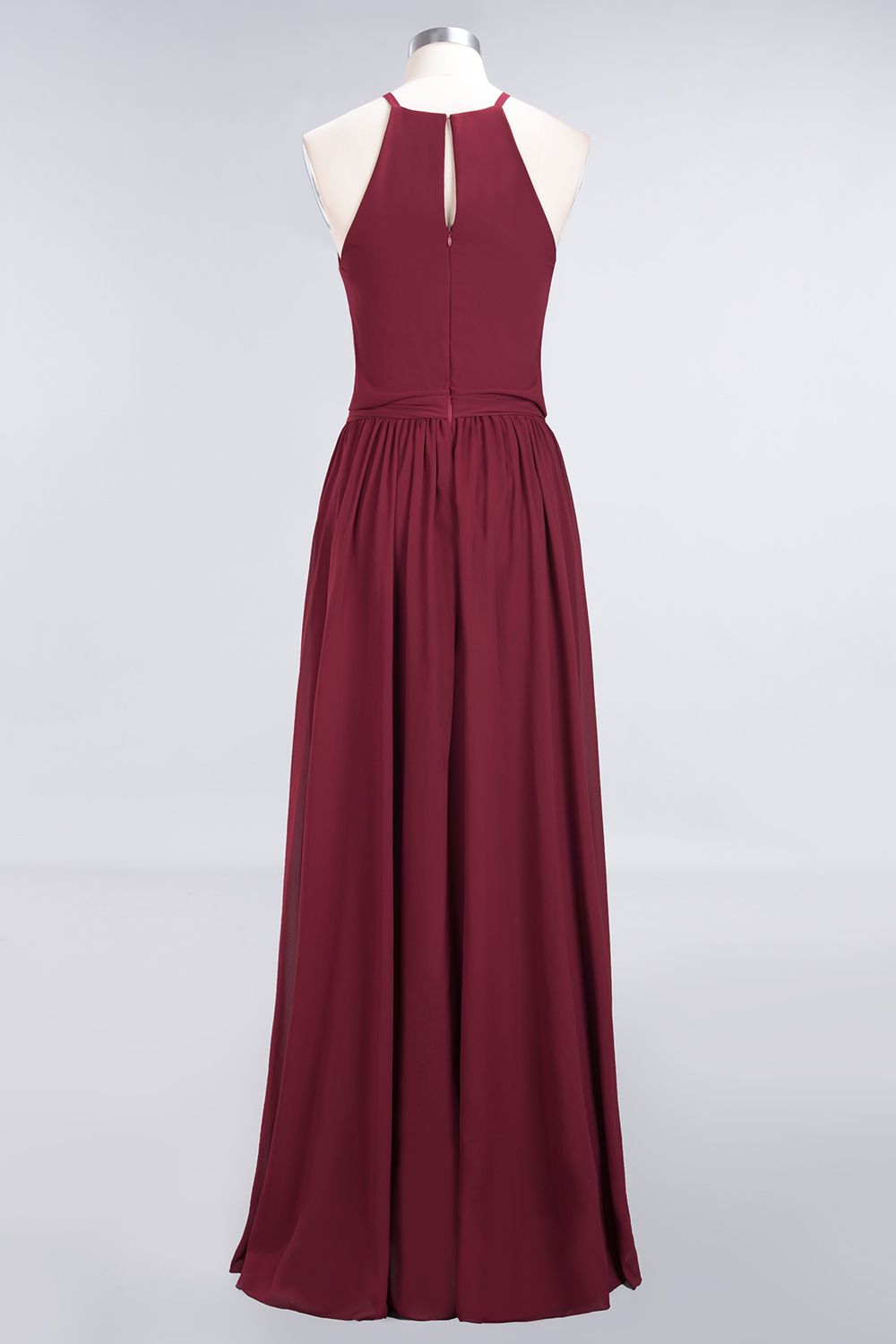 Affordable Halter Bow Long Bridesmaid Dresses Modest Burgundy Chiffon Wedding Party Dress