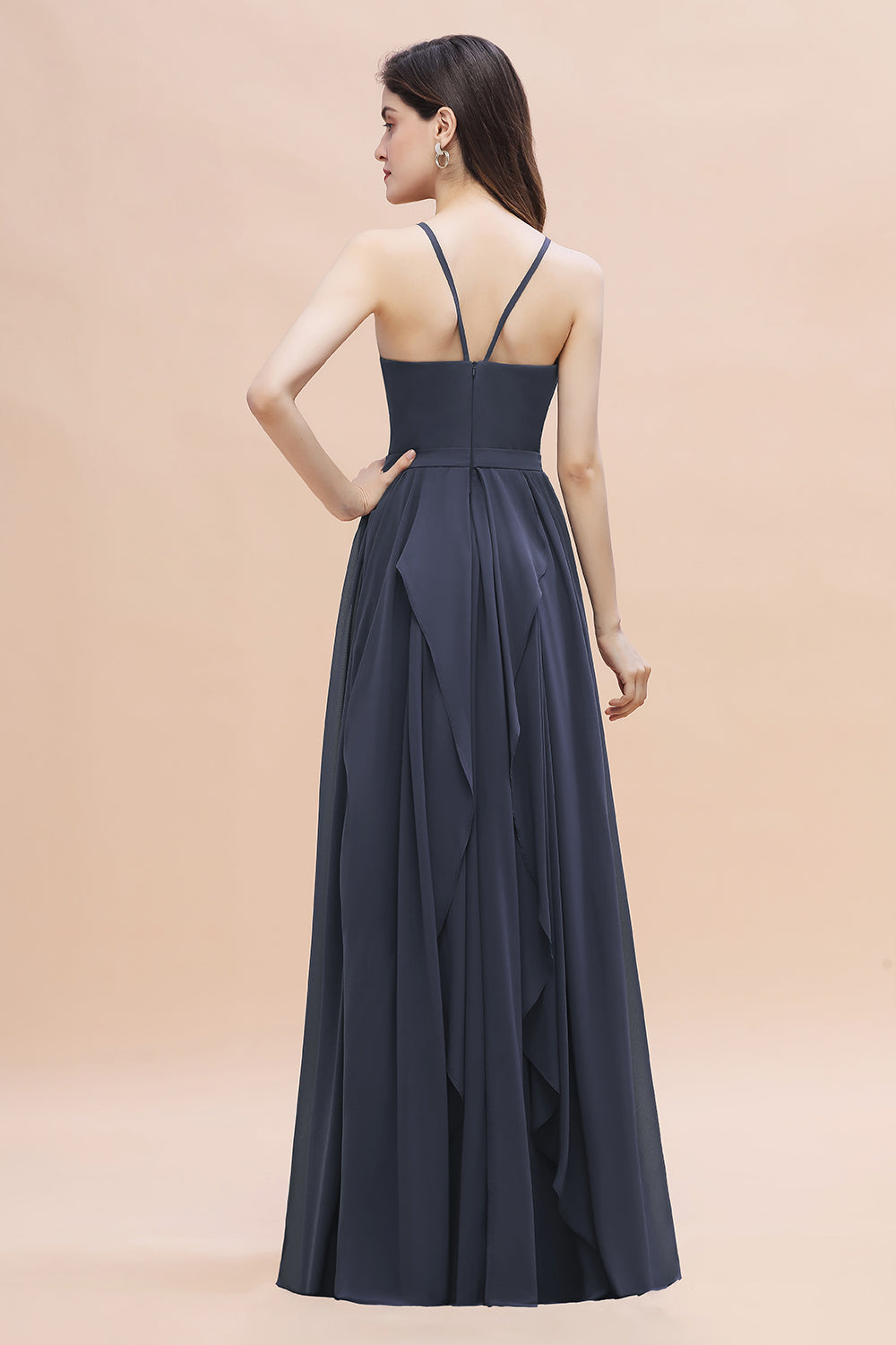 Affordable Jewel Sleeveless Stormy Chiffon Bridesmaid Dresses with Ruffles