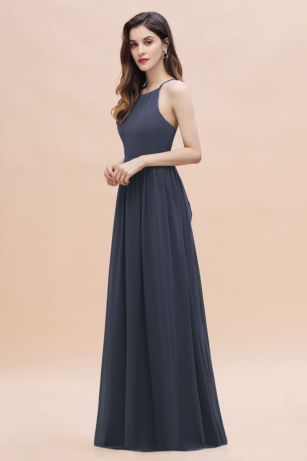 Affordable Jewel Sleeveless Stormy Chiffon Bridesmaid Dresses with Ruffles