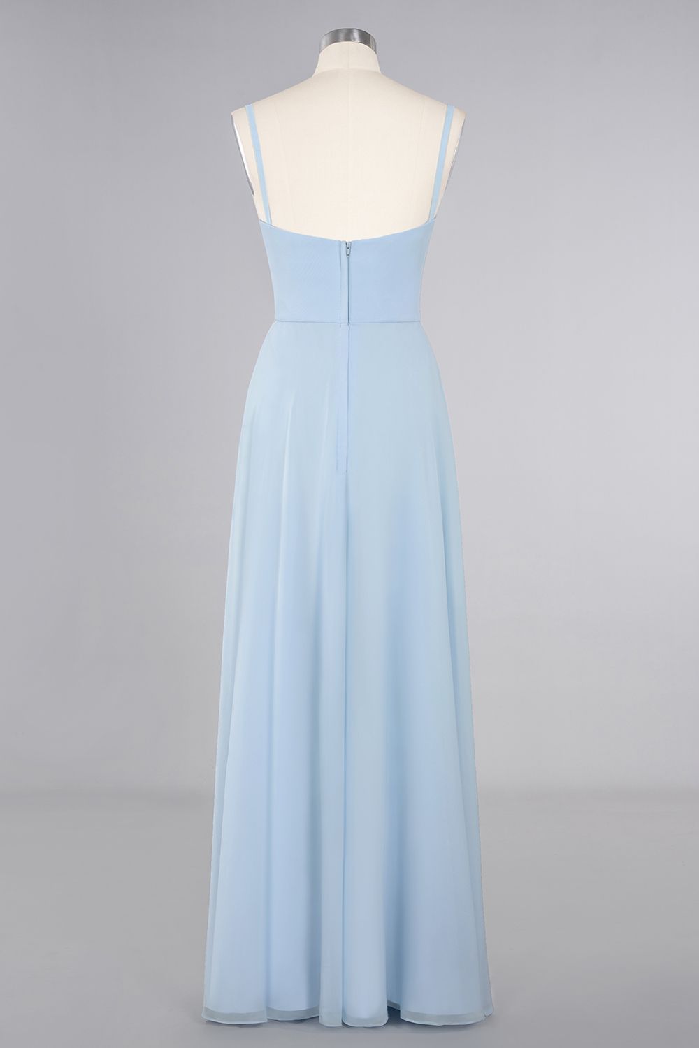 Affordable Spaghetti-Straps Slit Long Chiffon Bridesmaid Dresses with Ruffle