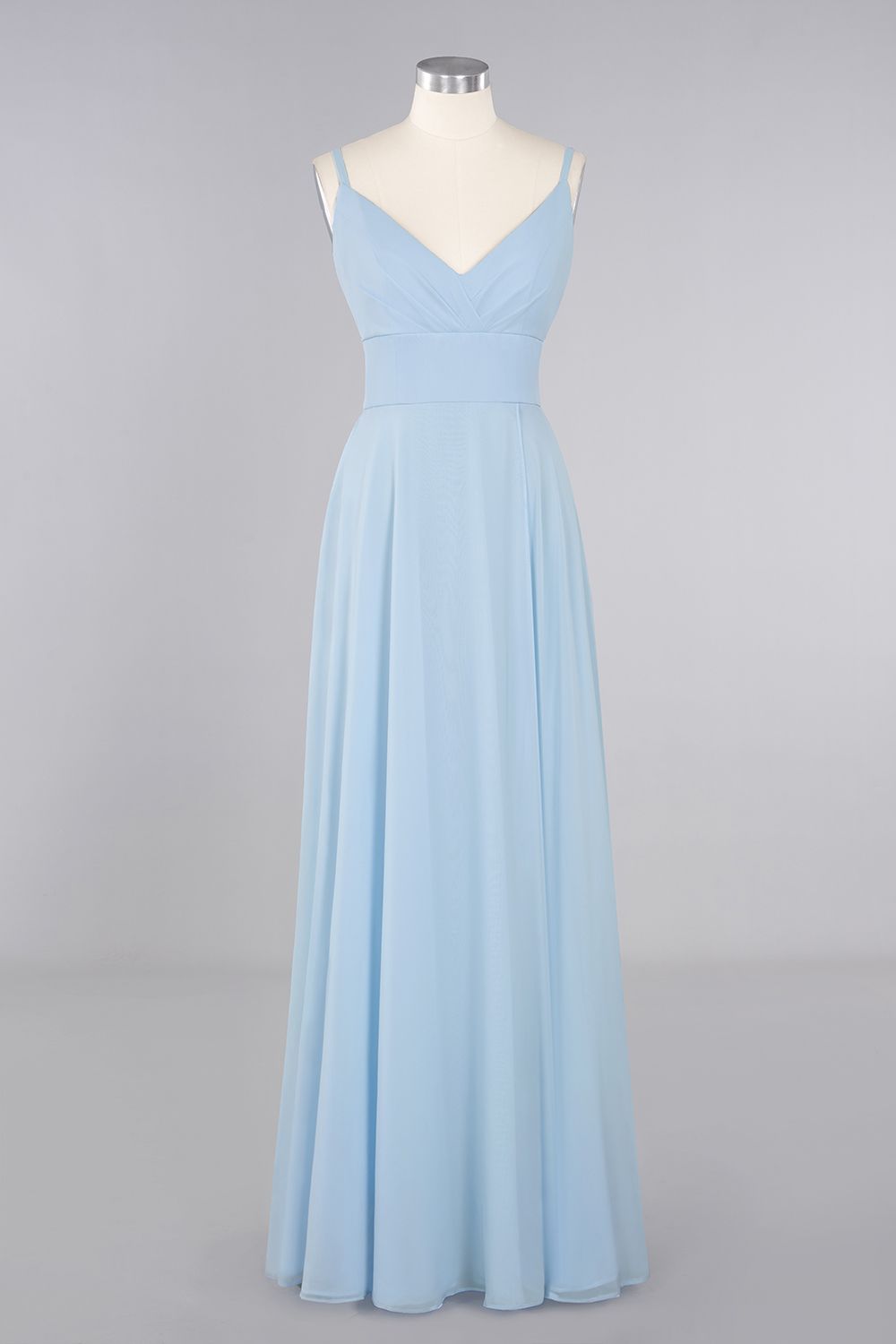 Affordable Spaghetti-Straps Slit Long Chiffon Bridesmaid Dresses with Ruffle