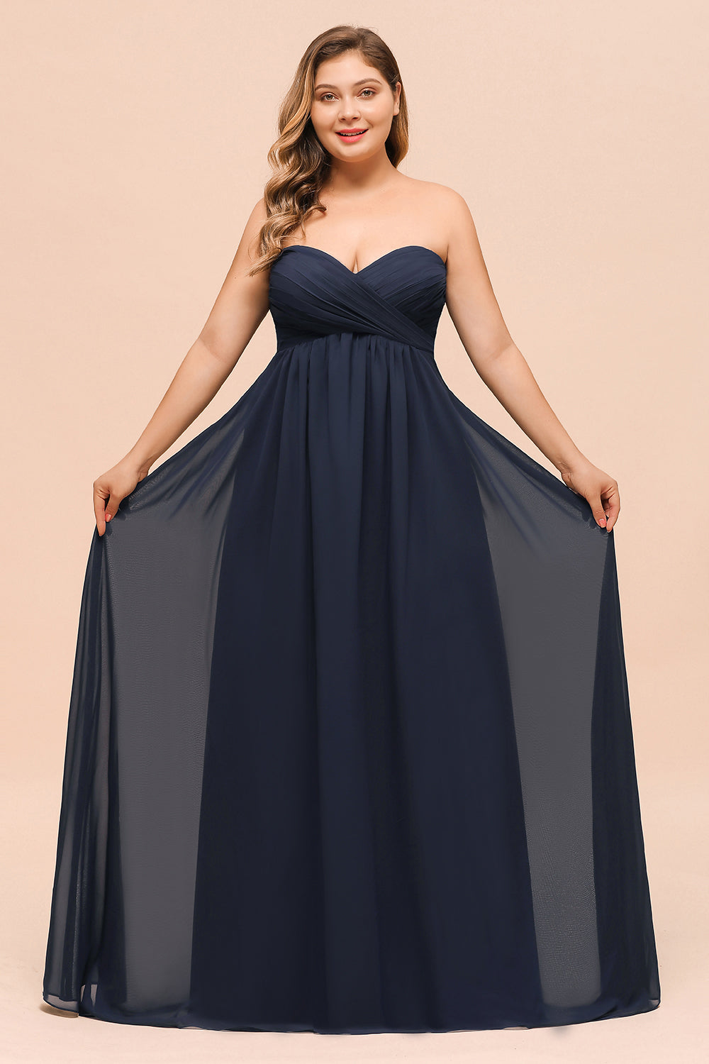 Affordable Strapless Sweetheart Long Bridesmaid Dresses with Ruffle