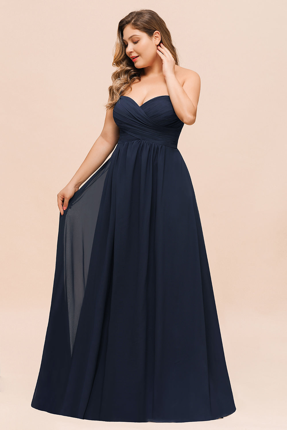 Affordable Strapless Sweetheart Long Bridesmaid Dresses with Ruffle